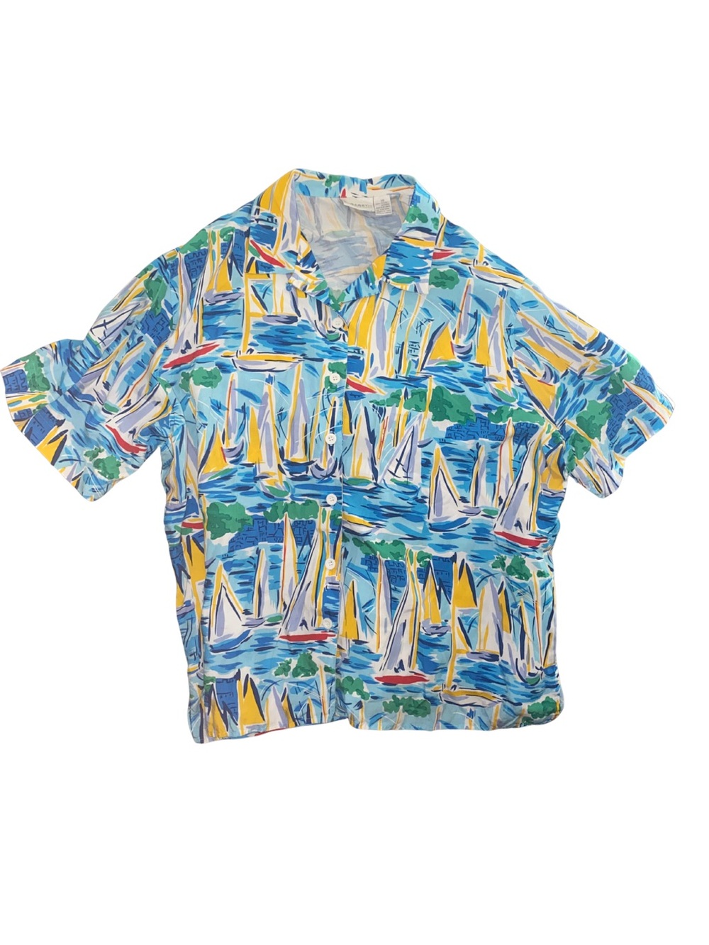 Vintage Liz Claiborne Elisabeth Shirt 22 Sailboat Nautical Rayon Coastal 90s